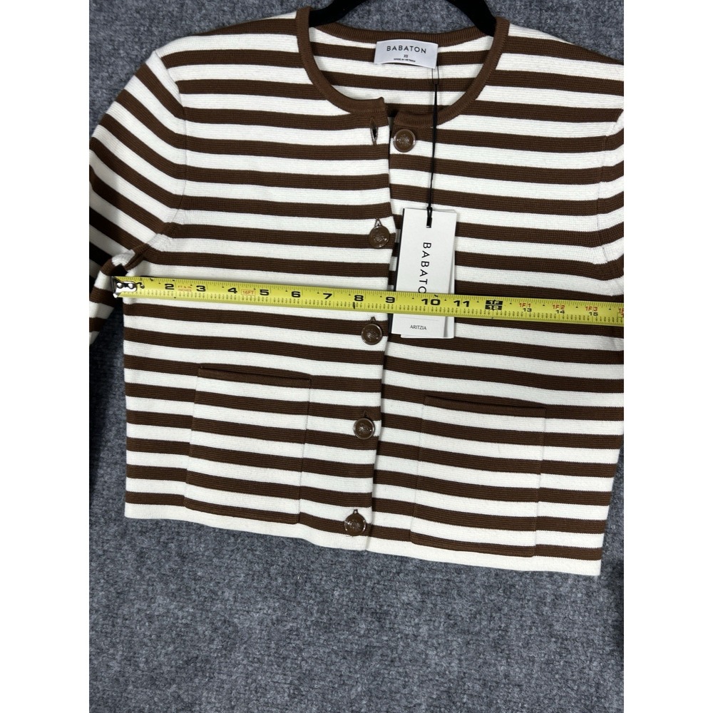 Aritzia Babaton Notable Cardigan XS Brown White Striped Cropped NWT - Picture 9 of 15